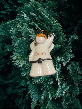 Personalized White Ceramic Angel Ornament - Sean